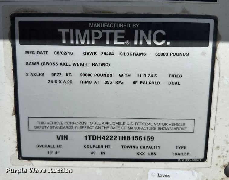 image for item EP0599 2017 Timpte grain trailer