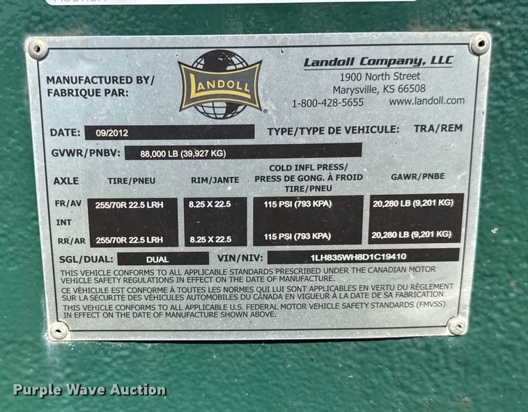 image for item ER0155 2012 Landoll 835C lowboy equipment trailer