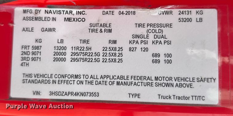 image for item ER2394 2019 International LT625 semi truck