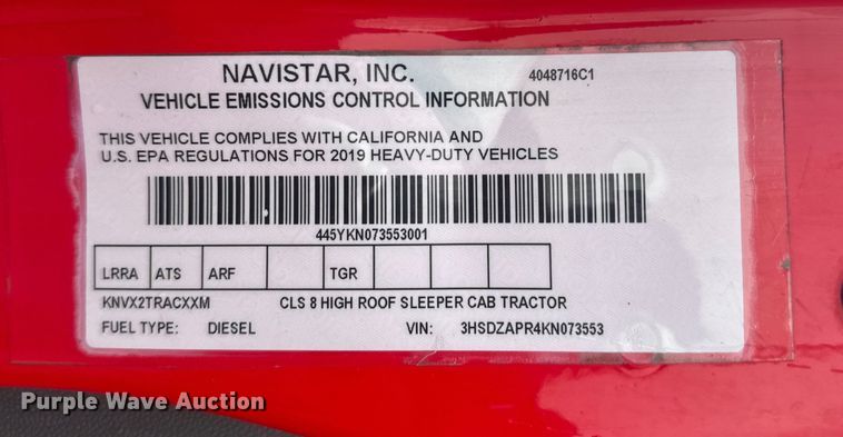 image for item ER2394 2019 International LT625 semi truck