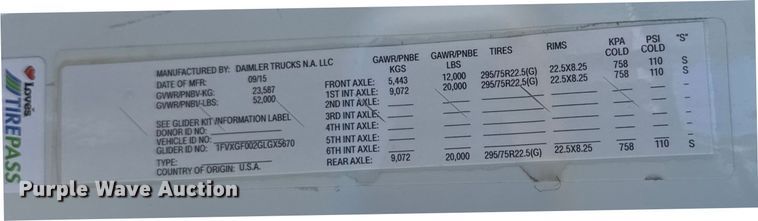 image for item ER2405 2016 Freightliner Cascadia glider kit semi truck