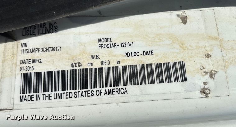 image for item ET4607 2016 International Prostar semi truck