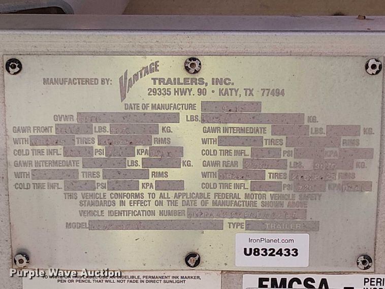 image for item EU2531 2014 Vantage Trailers pneumatic dry bulk trailer