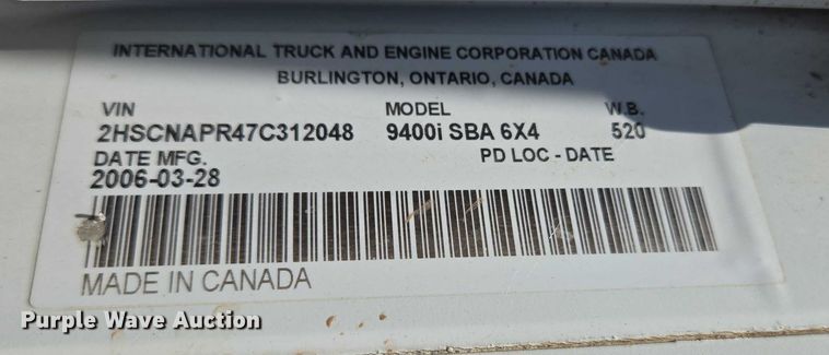 image for item EU3542 2007 International 9400i semi truck