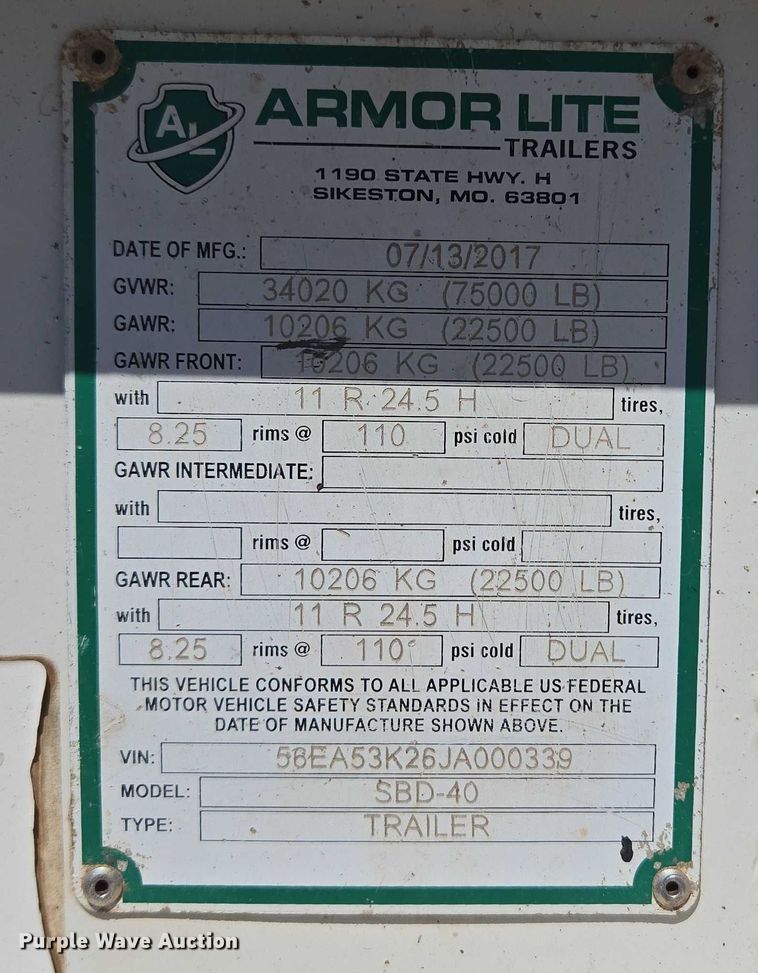 image for item EU3753 2018 Armor Lite SBC-40 bottom dump trailer