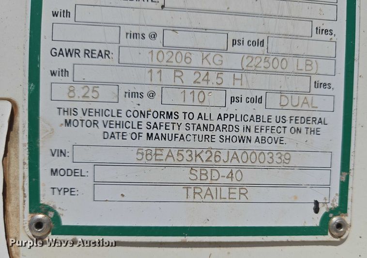 image for item EU3753 2018 Armor Lite SBC-40 bottom dump trailer