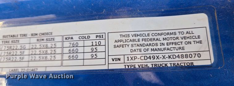 image for item EU3754 2019 Peterbilt 567 semi truck