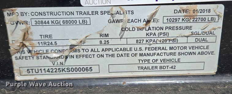 image for item EU3756 2019 Construction Trailers Specialties Trailer BDT-42 bottom dump trailer