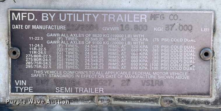 image for item NU9645 2005 Utility Trailer VS12A refrigerated van trailer
