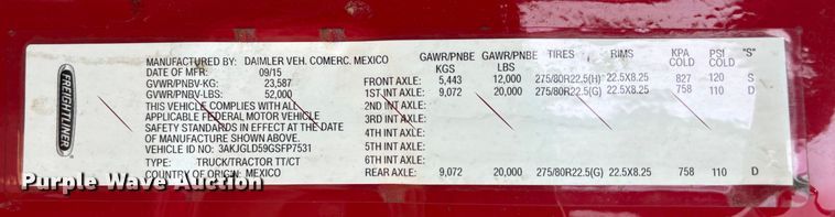 image for item YA0728 2016 Freightliner Cascadia 125 semi truck