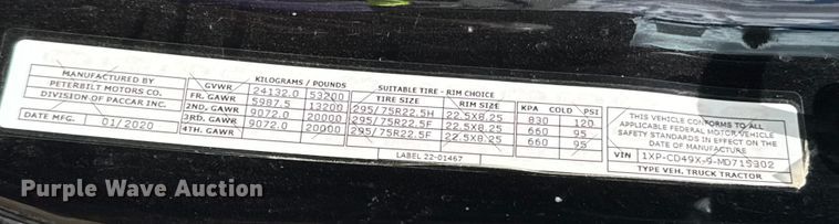 image for item YA0755 2021 Peterbilt 567 semi truck