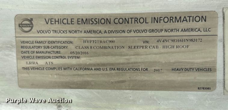 image for item YA0856 2017 Volvo VNL semi truck