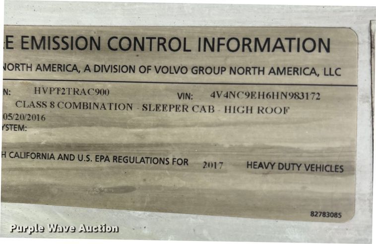 image for item YA0856 2017 Volvo VNL semi truck