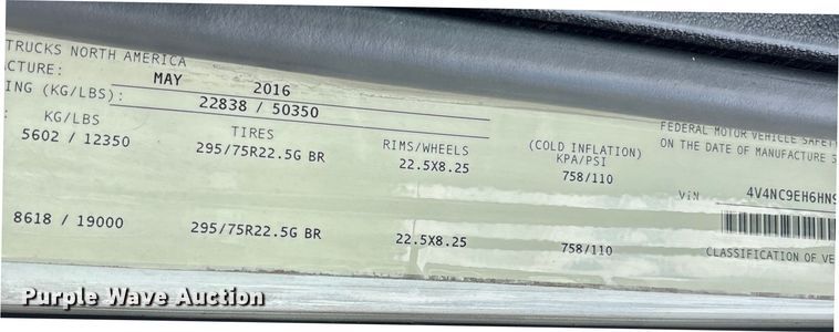 image for item YA0856 2017 Volvo VNL semi truck