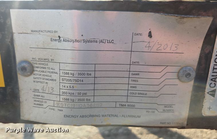 image for item DE2218 2013 Energy Absorption Systems crash attenuator trailer