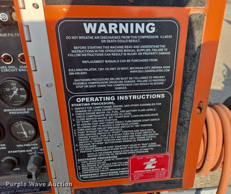 image for item DE2225 2012 Sullivan Palatek D0185PJD air compressor