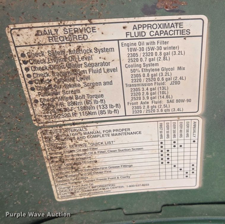 image for item DE2230 2008 John Deere 2520 MFWD tractor