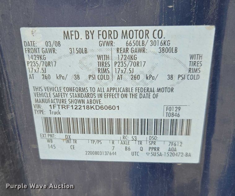 image for item DE2235 2008 Ford F150 pickup truck
