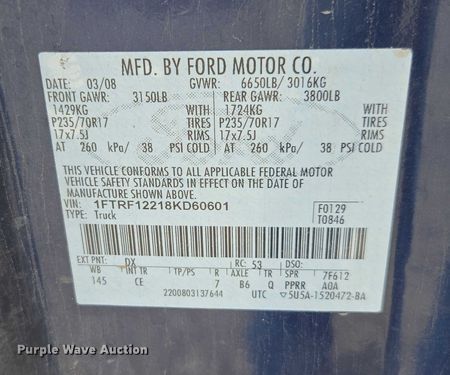 image for item DE2235 2008 Ford F150 pickup truck