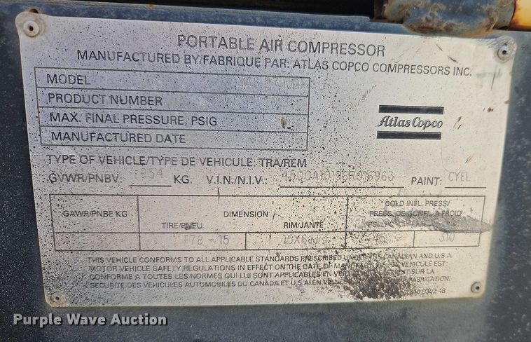 image for item DY8145 2006 Atlas Copco XAS97 air compressor