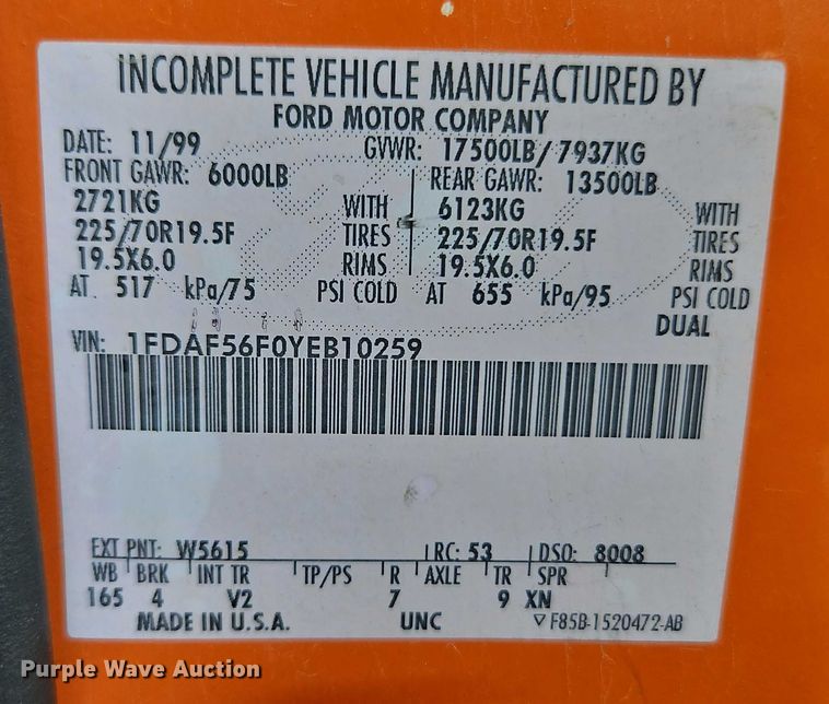 image for item DY8150 2000 Ford F550 bucket truck