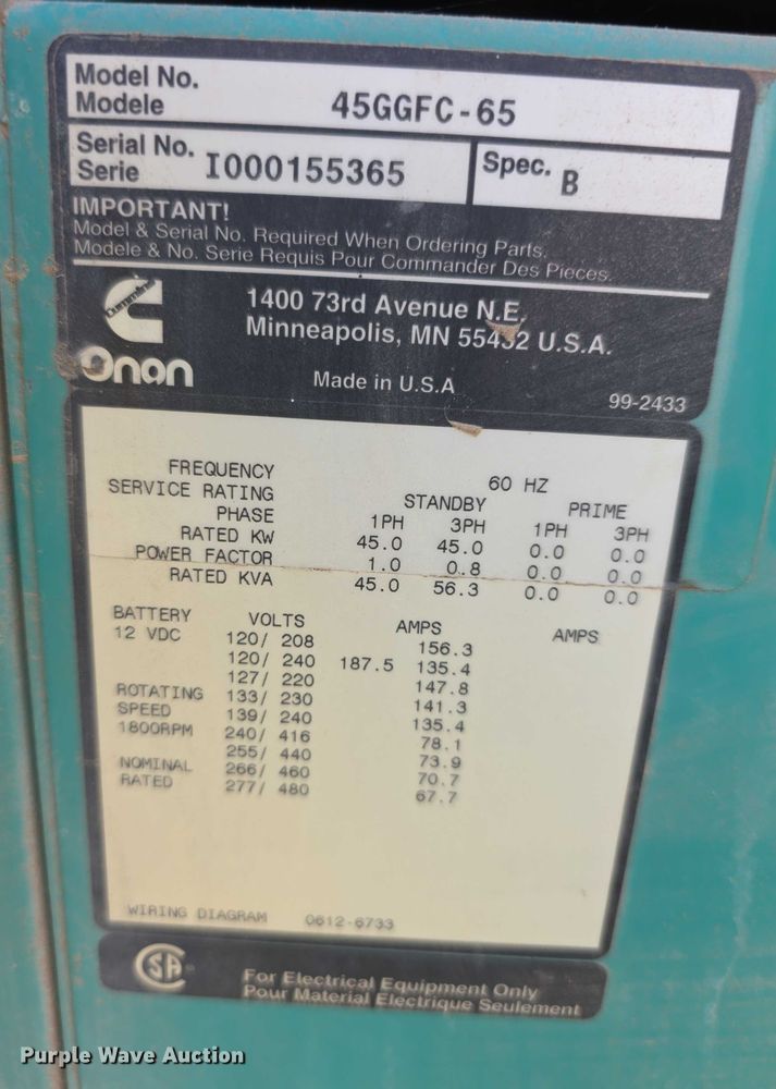 image for item DZ6329 Onan CSG-649A-6005-A generator