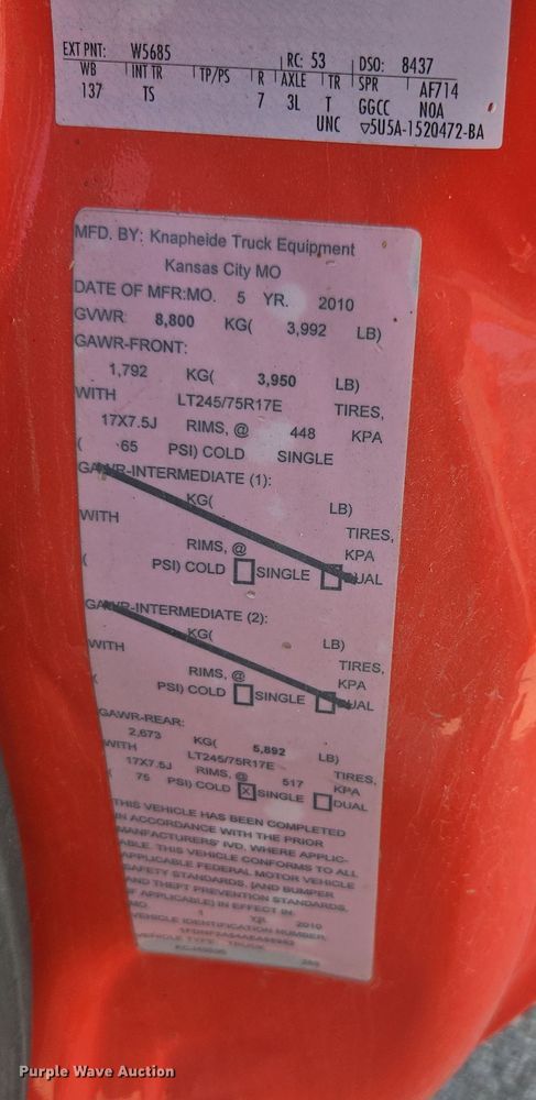 image for item ED4041 2010 Ford F250 Super Duty utility bed pickup truck