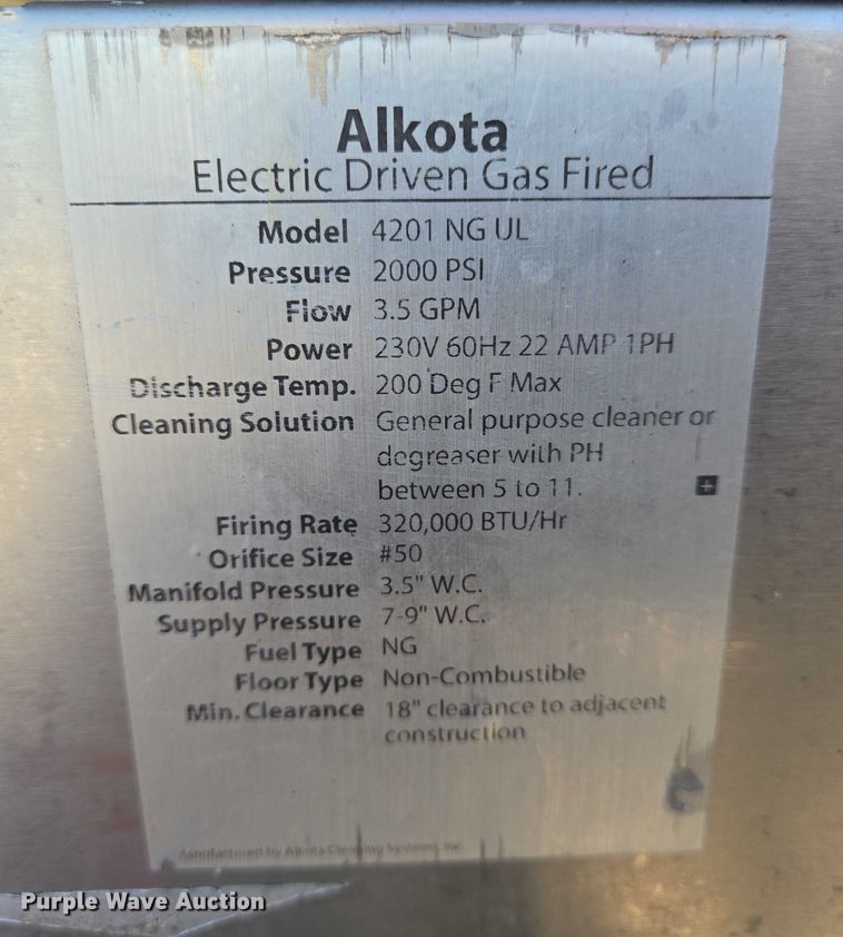image for item EM8135 Alkota 4201 NG UL pressure washer
