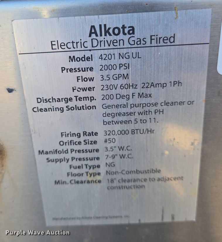 image for item EM8136 Alkota 4201 NG UL pressure washer