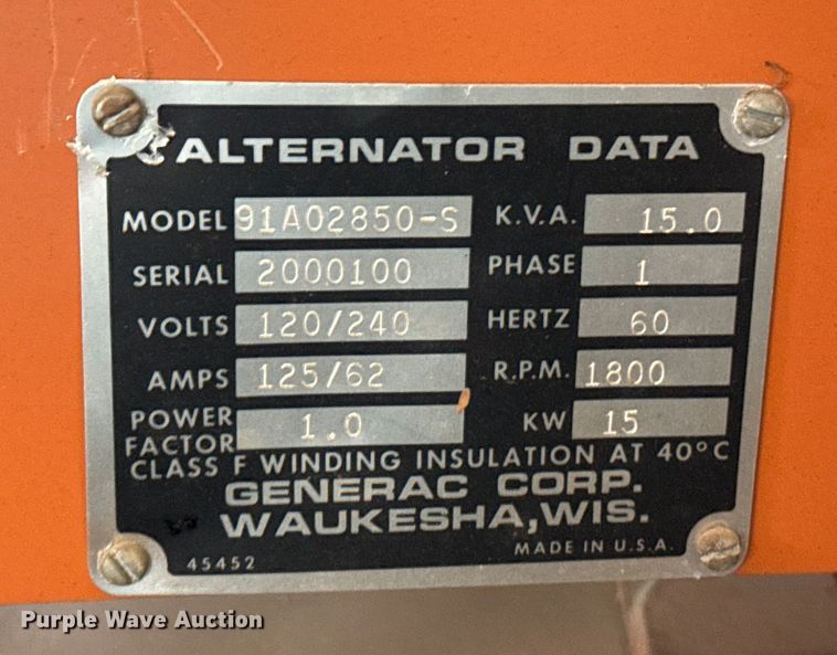 image for item EP0628 1991 Generac 91A-02850-S generator