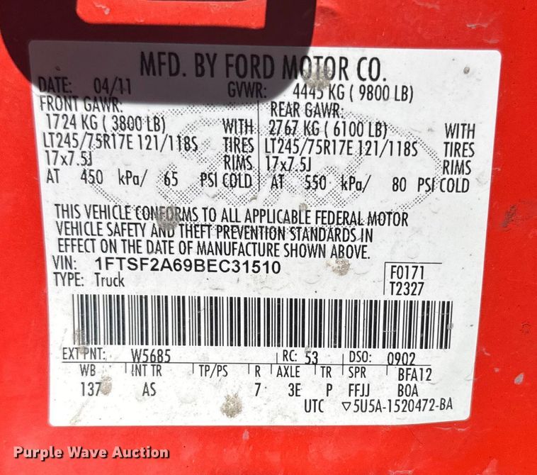image for item ER2422 2011 Ford F250 Super Duty utility bed pickup truck