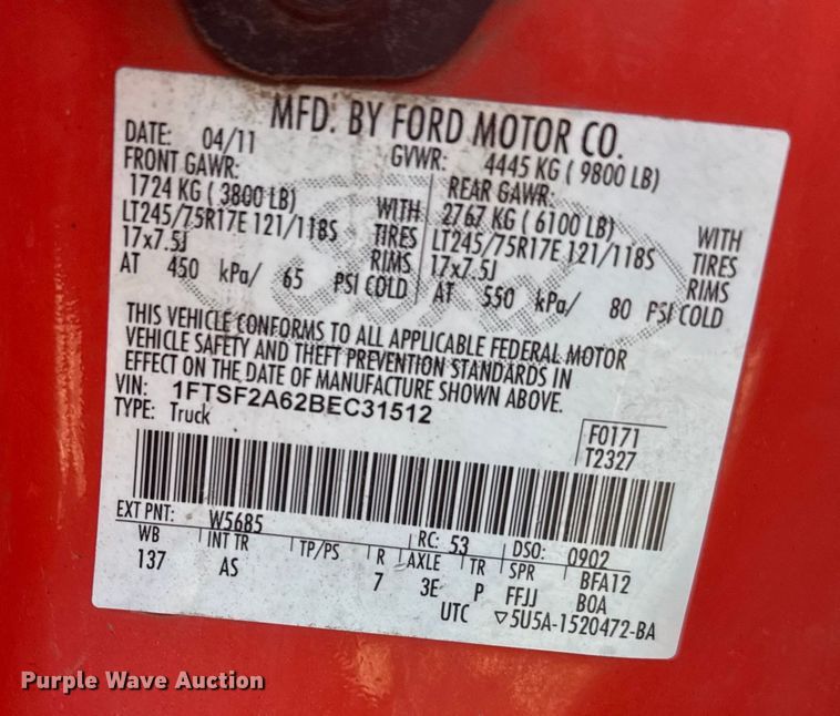 image for item ER2424 2011 Ford F250 Super Duty utility bed pickup truck