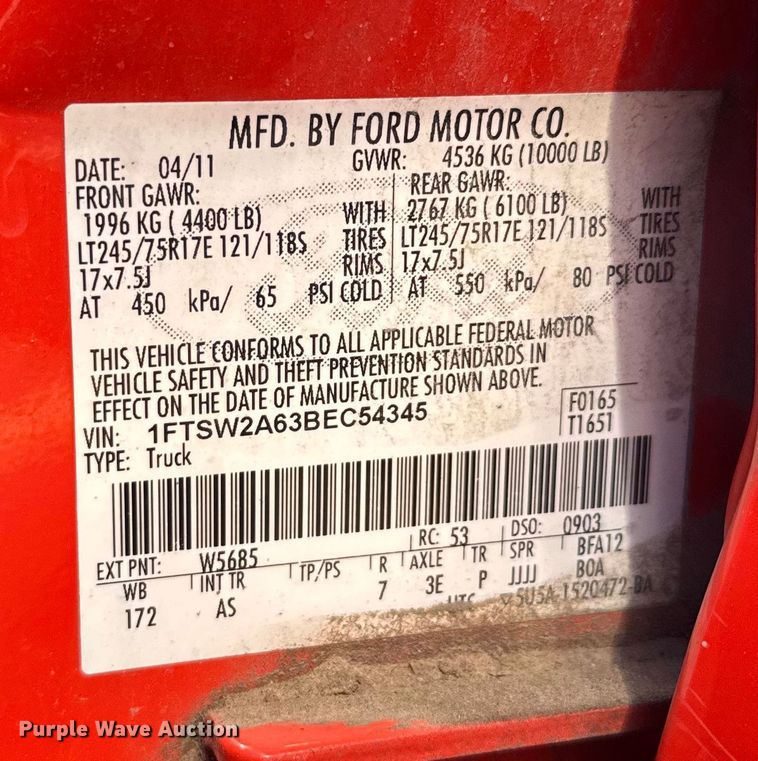 image for item ER2429 2011 Ford F250 Super Duty Crew Cab utility bed pickup truck