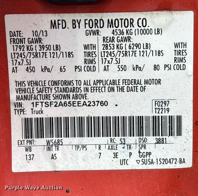 image for item ET4621 2014 Ford F250 Super Duty utility bed pickup truck