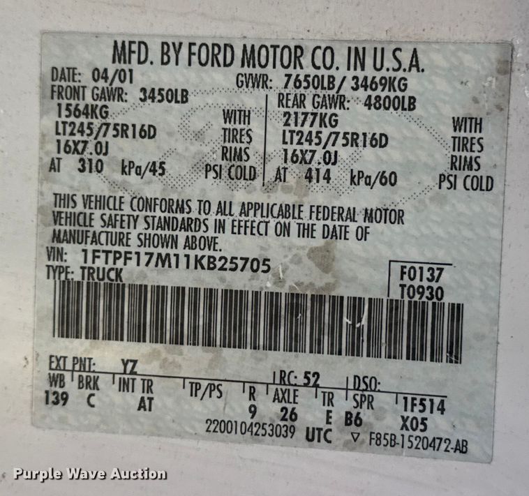 image for item DJ7798 2001 Ford F150 pickup truck