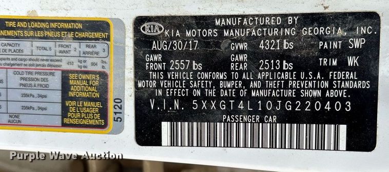 image for item DM1951 2018 Kia Optima 