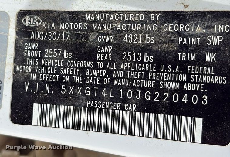 image for item DM1951 2018 Kia Optima 