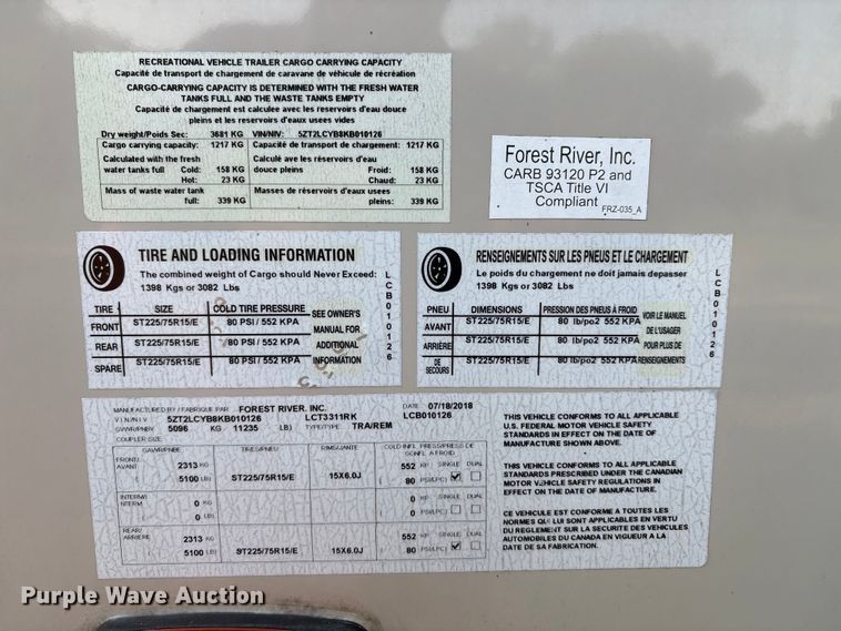 image for item DO1174 2019 Forest River Lacrosse 3311RK camper