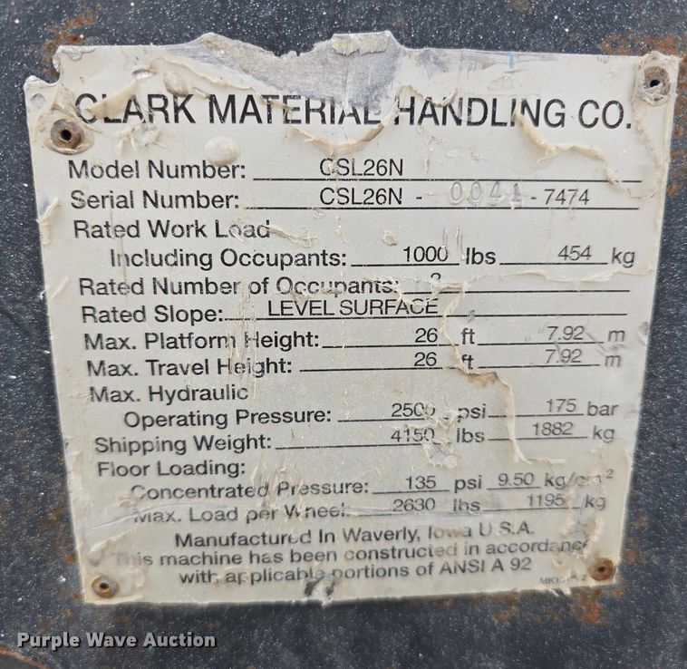 image for item DR3992 Clark CSL26N scissor lift