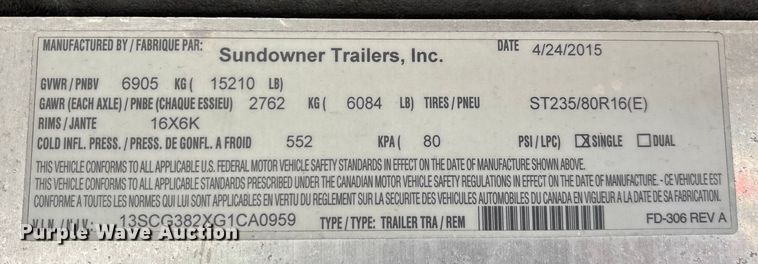image for item DS4367 2016 Sundowner Trailers enclosed cargo trailer