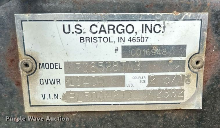 image for item DT6352 2000 US Cargo P08528TA3 enclosed cargo trailer