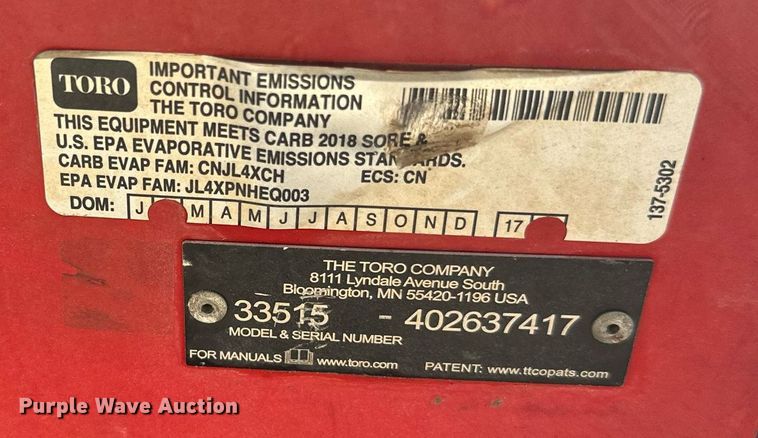 image for item DT6383 Toro aerator