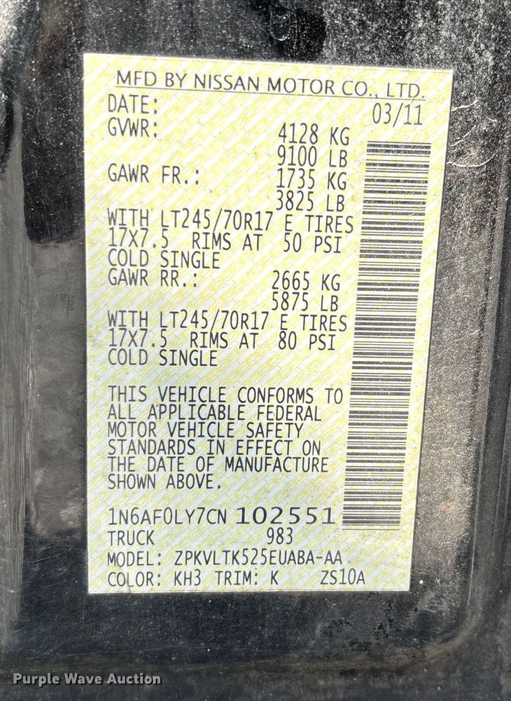 image for item DU1326 2012 Nissan NV2500 van