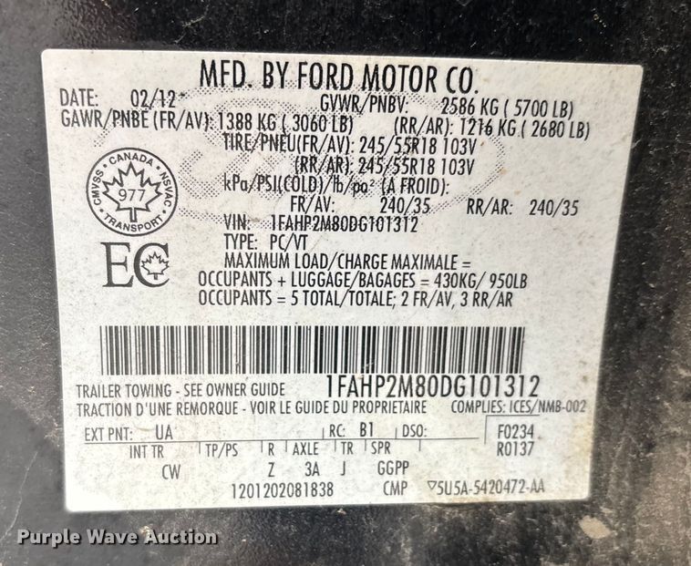 image for item DU1330 2013 Ford Taurus Police 