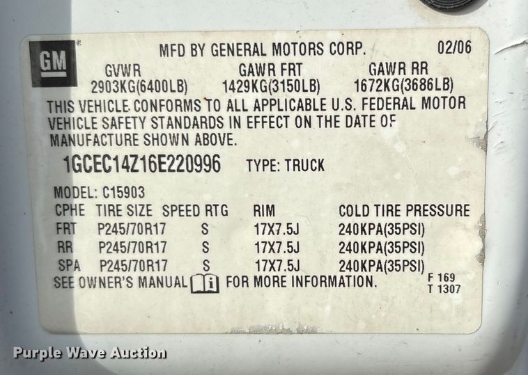 image for item DU1340 2006 Chevrolet Silverado 1500 pickup truck