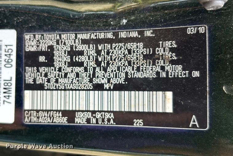 image for item DU1343 2010 Toyota Sequoia SUV