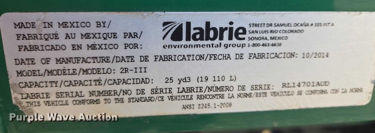 image for item DU6892 2015 Peterbilt  365 refuse truck