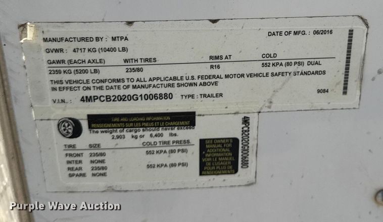 image for item DW6582 2016 MTPA enclosed cargo trailer