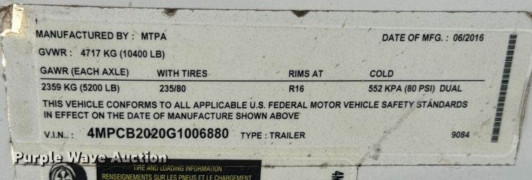 image for item DW6582 2016 MTPA enclosed cargo trailer