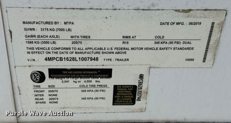 image for item DW6583 2020 MTPA enclosed cargo trailer